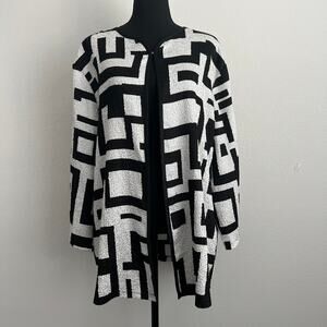 Allison Daley Open Front Thin Kimono Cape Shirt 20W Black White